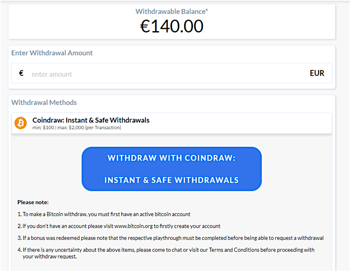 Using Coindraw for instant Bitcoin withdrawals at Punt Casino.