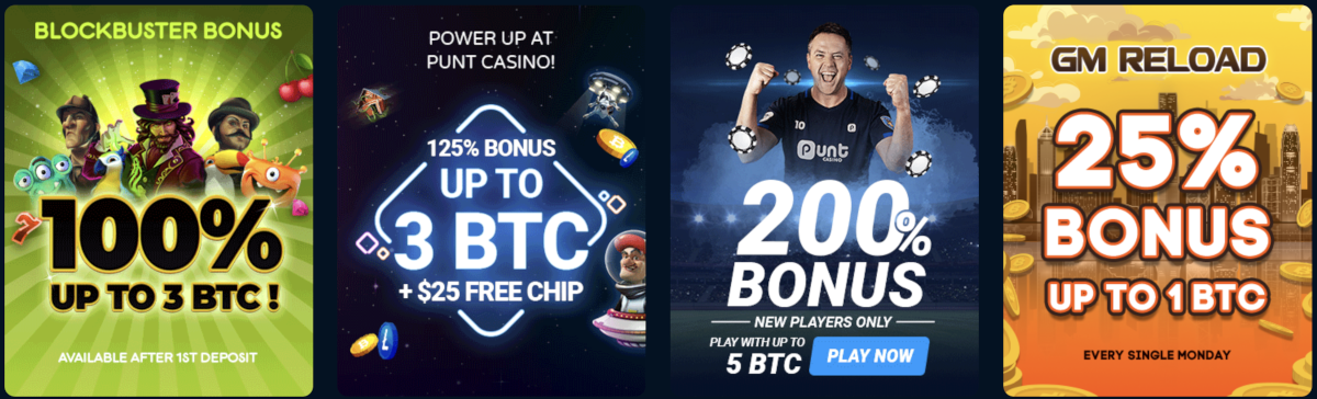 Some of the bonus offers available to claim at Punt Casino.