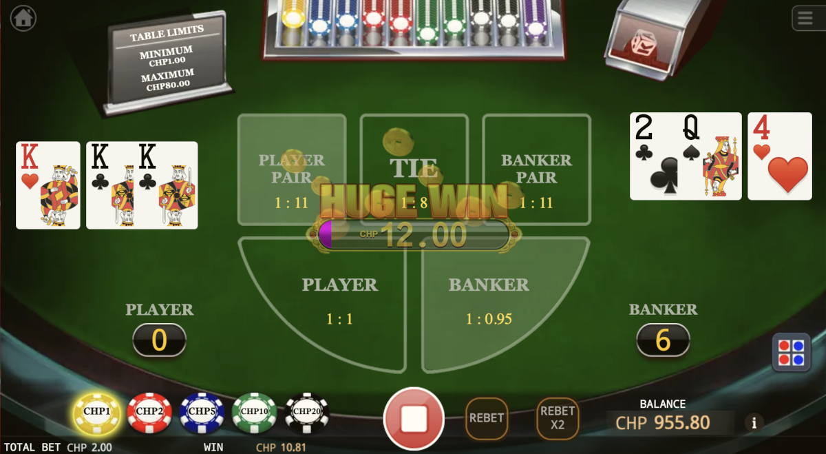 Baccarat from KA Gaming played at Punt Casino.