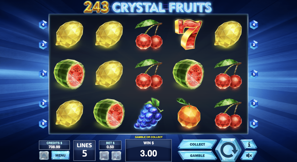 243 Crystal Fruits from Tom Horn Gaming played at Punt Casino.