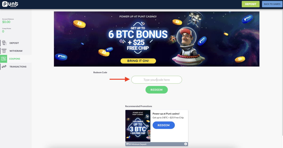 How to claim casino bonus coupons at Punt Casino.