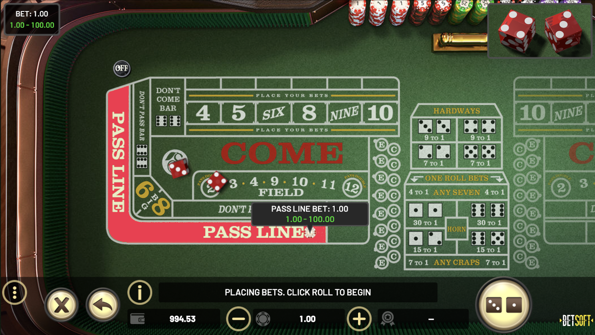 Craps from Betsoft Gaming at Punt Casino.