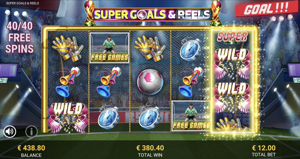 Re-trigger free spins in Super Goals and Reels slot machine from Reevo.