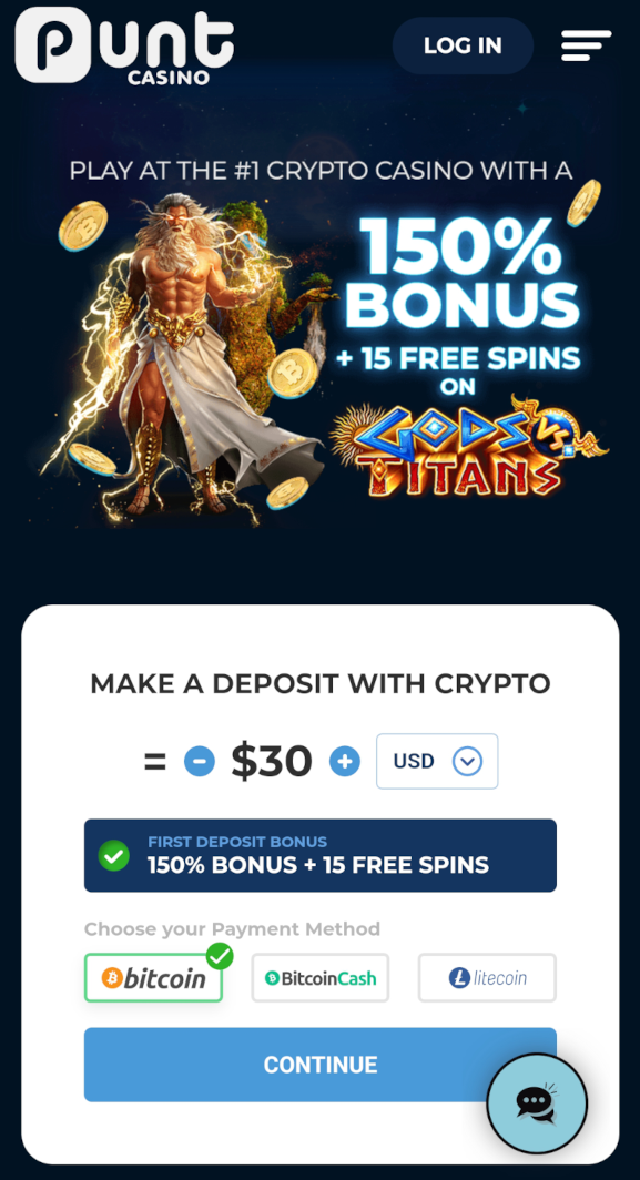 Quick deposit and registration at Punt mobile casino.