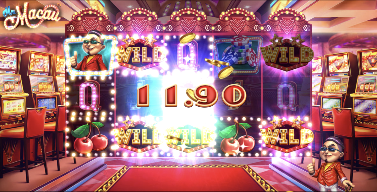 A slot machine payout on Mr Macau slot from Betsoft.