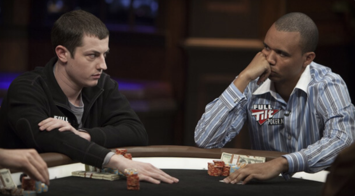 Poker players pulling poker faces.