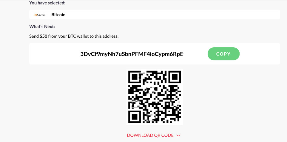 The QR code crypto payment method at Punt Casino.