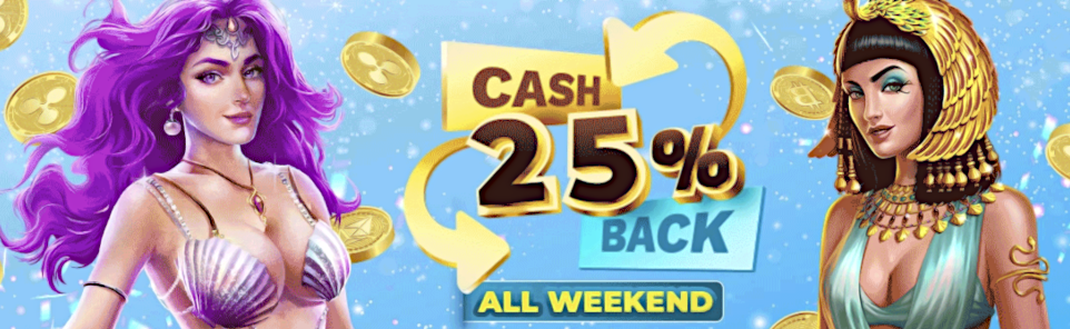 Cashback weekend at Punt Casino with 25% cash back on all net losses.