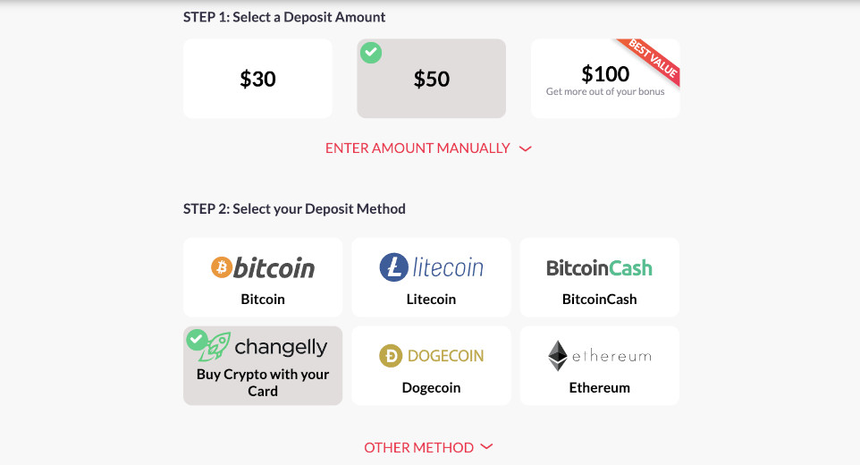 Using Chnagelly crypto exchange as a deposit method for online gambling at Punt Casino.