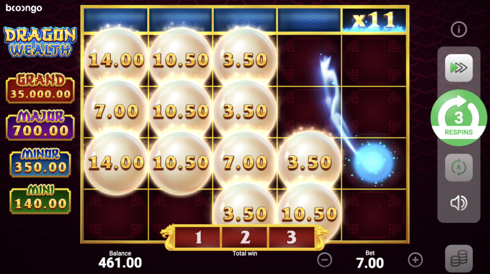 Dragon Wealth slot bonus Hold & Win feature.