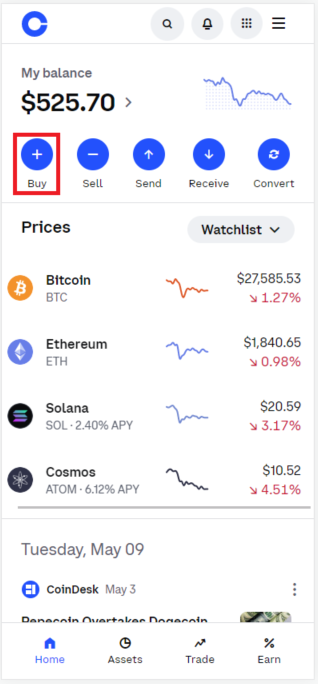 select buy on coin base